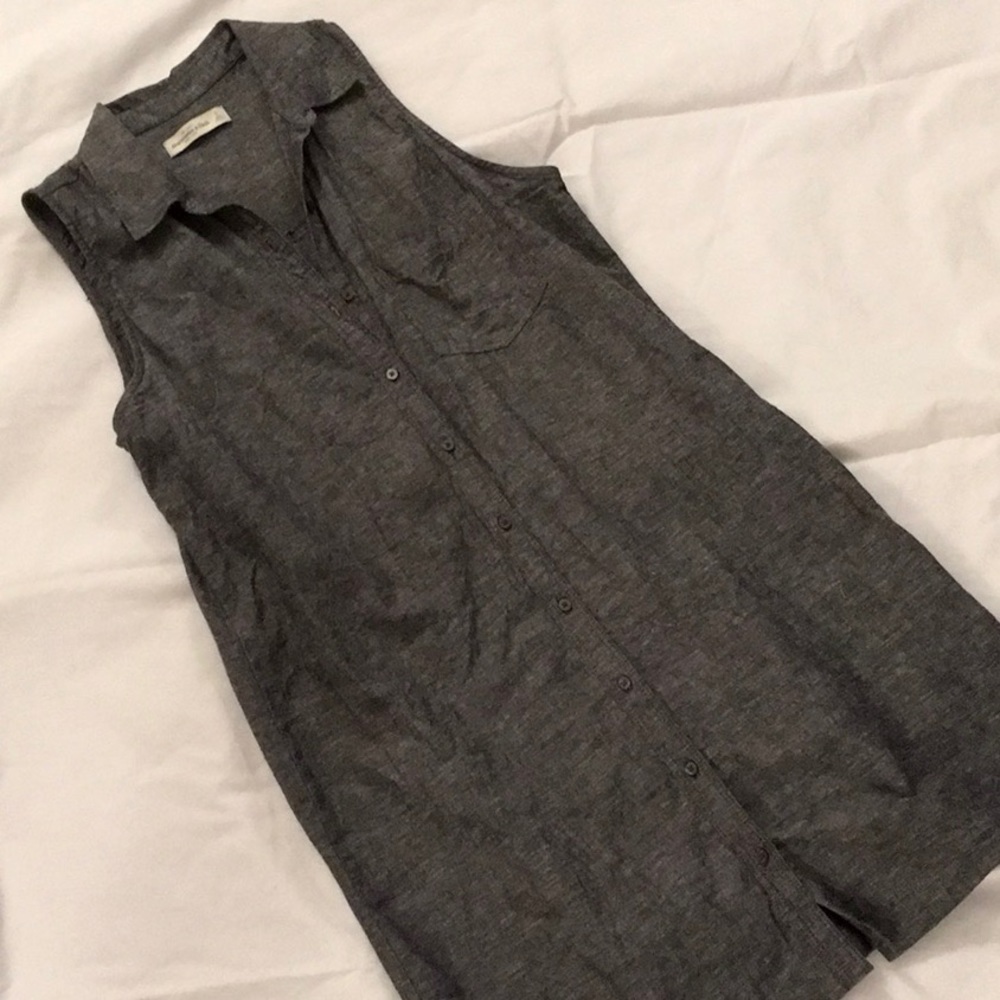 Charcoal Sleeveless Shirt Dress
